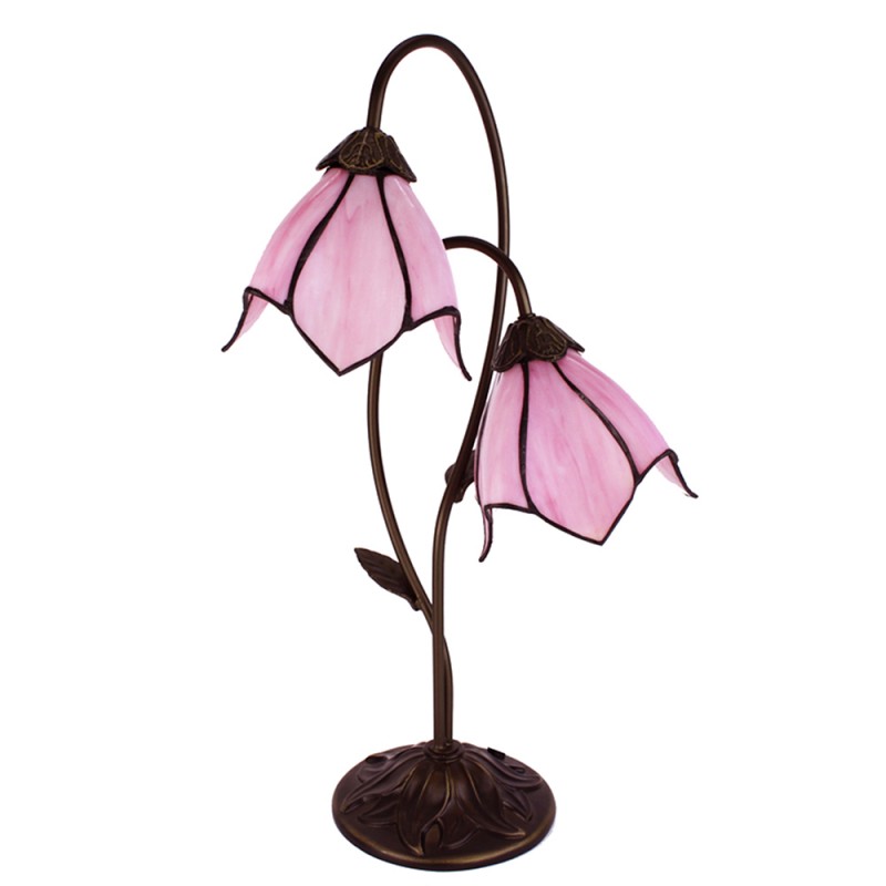 Clayre & Eef 5LL-6257 Tiffany Tafellamp 35x18x61 Cm Bruin Roze Polyresin Tiffany Bureaulamp
