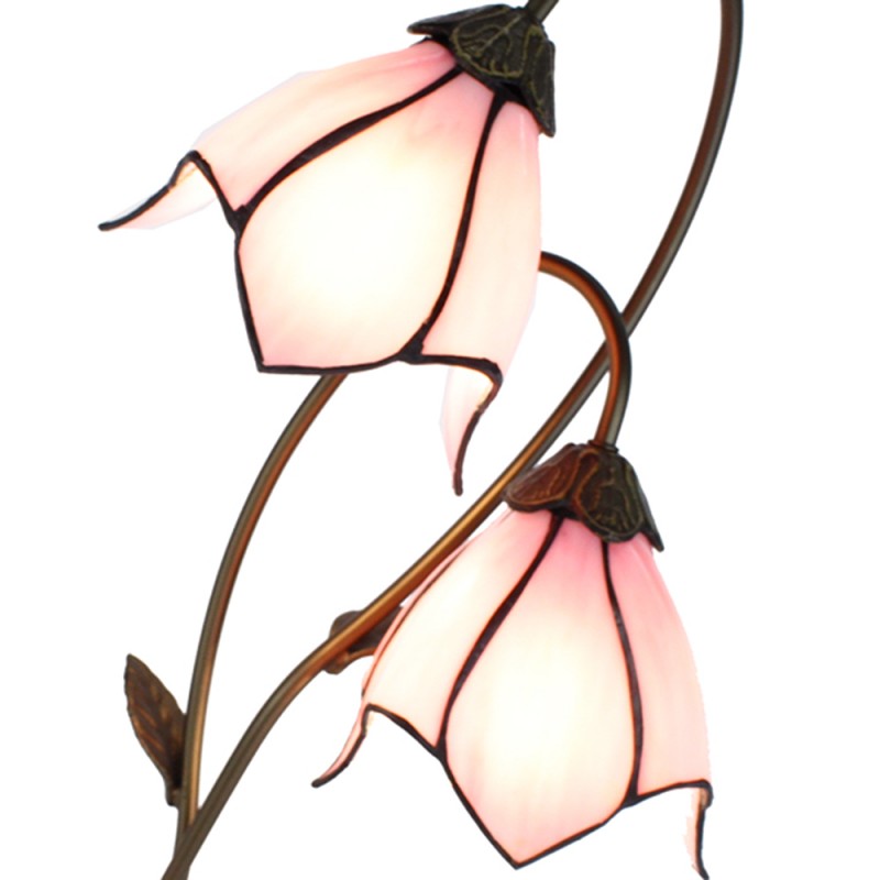 Clayre & Eef 5LL-6257 Tiffany Tafellamp 35x18x61 Cm Bruin Roze Polyresin Tiffany Bureaulamp