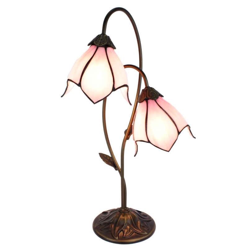 clayre & eef 5LL-6257 Tiffany Tafellamp 35x18x61 cm Bruin Roze Polyresin Tiffany Bureaulamp