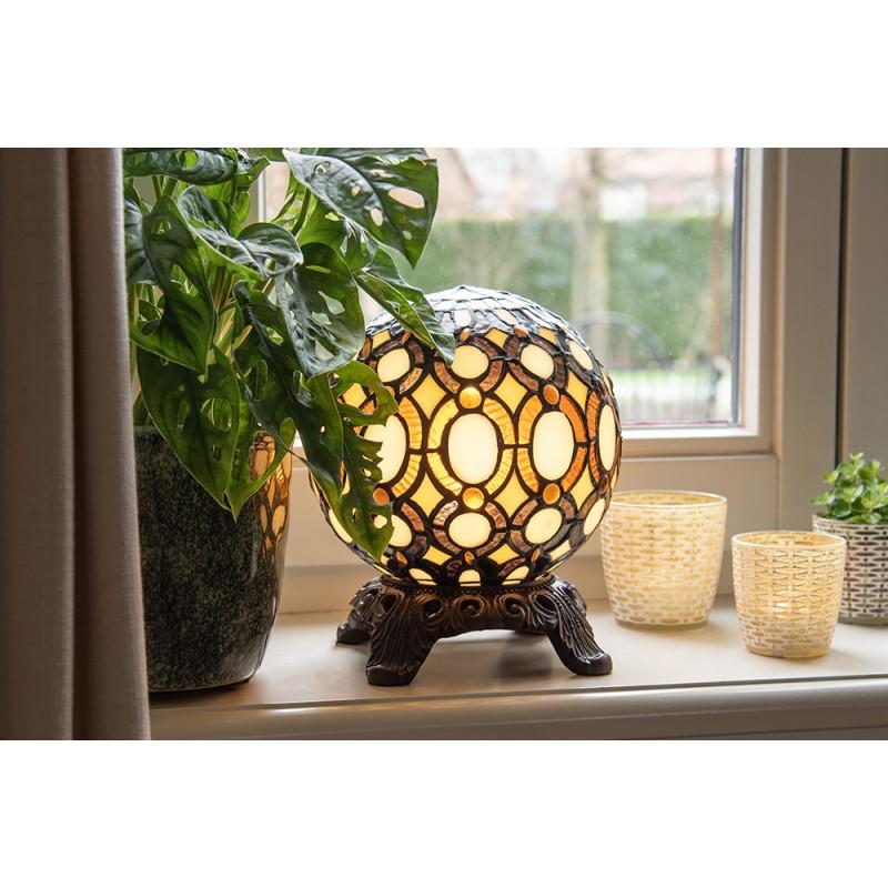 Clayre & Eef 5LL-6268 Tiffany Tafellamp Ø 20x25 Cm Geel Glas Rond Tiffany Bureaulamp