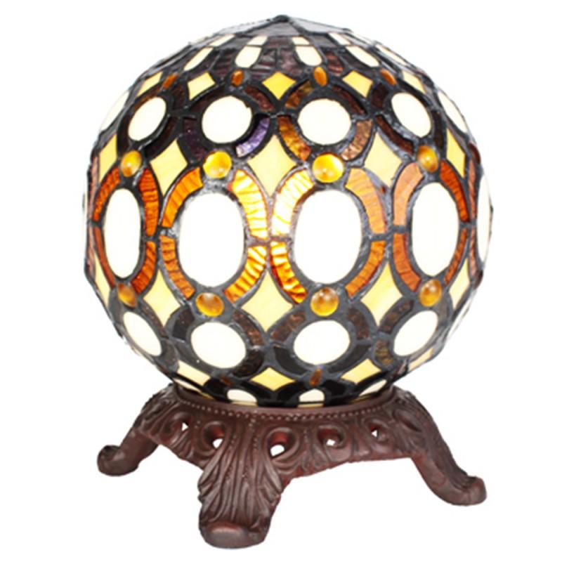 clayre & eef 5LL-6268 Tiffany Tafellamp Ø 20x25 cm Geel Glas Rond Tiffany Bureaulamp