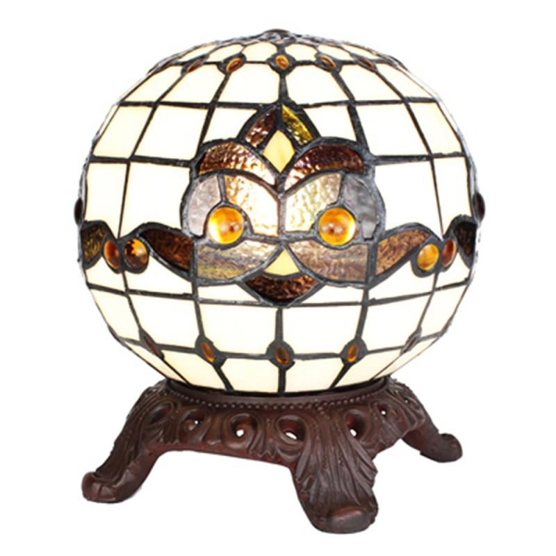 clayre & eef 5LL-6269 Tiffany Tafellamp Ø 20x25 cm Wit Zwart Glas Rond Tiffany Bureaulamp