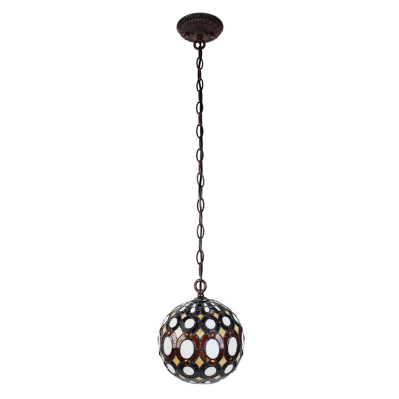 Clayre & Eef 5LL-6270 Hanglamp Tiffany Ø 20x116 Cm Geel Metaal Rond Hanglamp Eettafel
