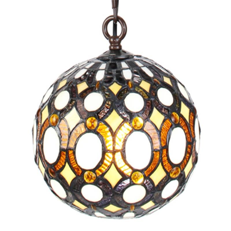 Clayre & Eef 5LL-6270 Hanglamp Tiffany Ø 20x116 Cm Geel Metaal Rond Hanglamp Eettafel