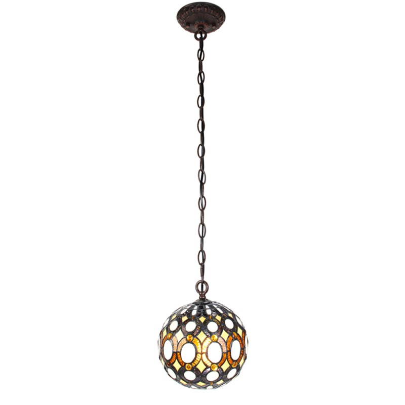 clayre & eef 5LL-6270 Hanglamp Tiffany Ø 20x116 cm Geel Metaal Rond Hanglamp Eettafel