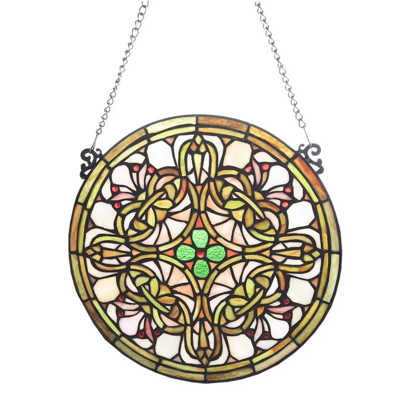 Clayre & Eef 5LL-6271 Glaspaneel Tiffany Ø 30 Cm Groen Glas Rond Glaskunst