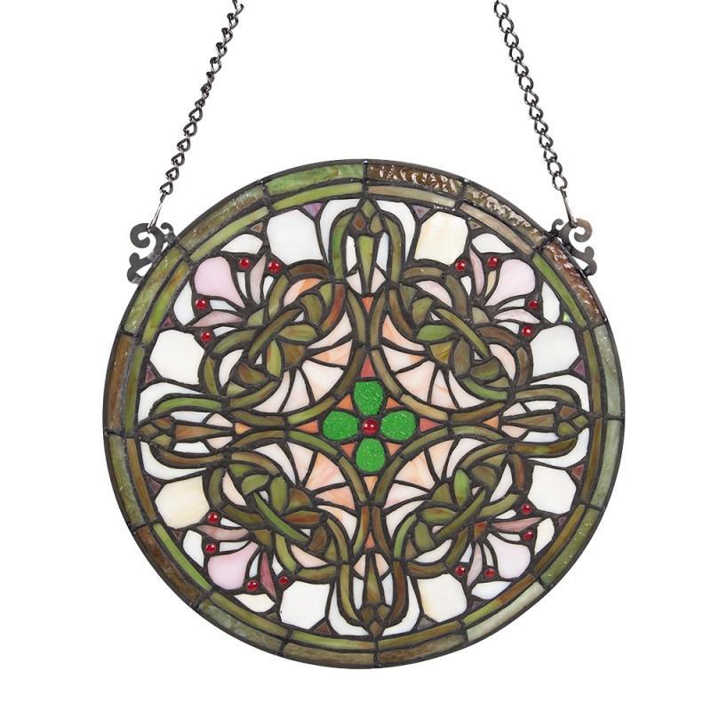 Clayre & Eef 5LL-6271 Glaspaneel Tiffany Ø 30 Cm Groen Glas Rond Glaskunst
