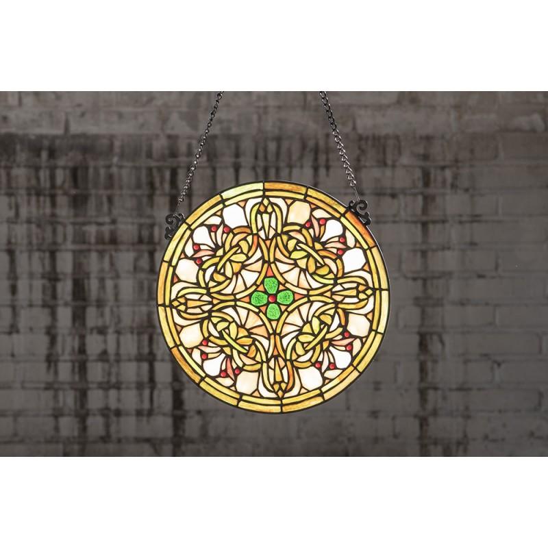 Clayre & Eef 5LL-6271 Glaspaneel Tiffany Ø 30 Cm Groen Glas Rond Glaskunst