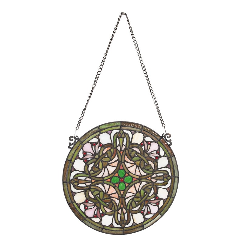 clayre & eef 5LL-6271 Glaspaneel Tiffany Ø 30 cm Groen Glas Rond Glaskunst