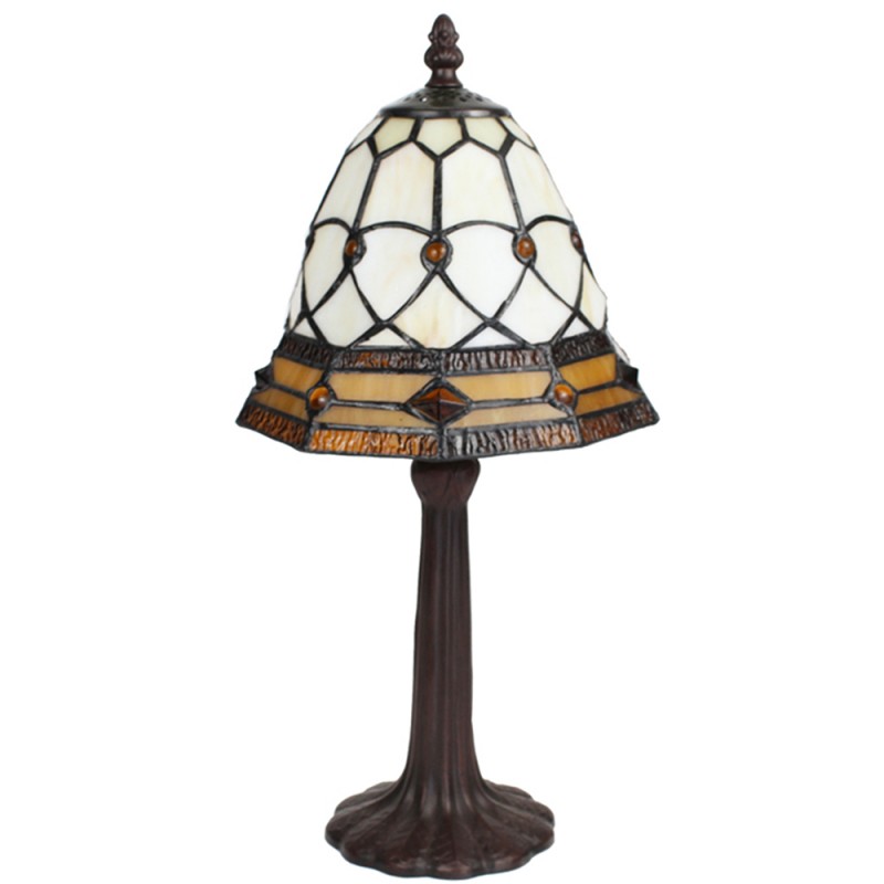 Clayre & Eef 5LL-6273 Tiffany Tafellamp Ø 21x39 Cm Beige Bruin Glas Rond Tiffany Bureaulamp