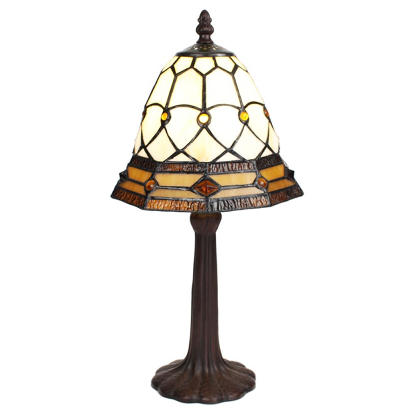 clayre & eef 5LL-6273 Tiffany Tafellamp Ø 21x39 cm Beige Bruin Glas Rond Tiffany Bureaulamp