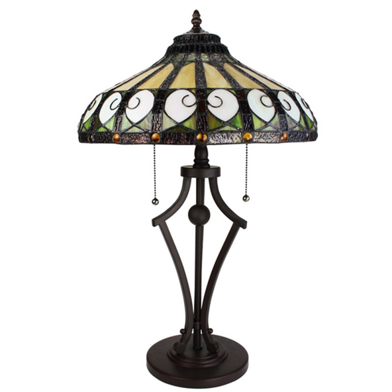 Clayre & Eef 5LL-6278 Tiffany Tafellamp Ø 41x64 Cm Beige Groen Glas Rond Tiffany Bureaulamp
