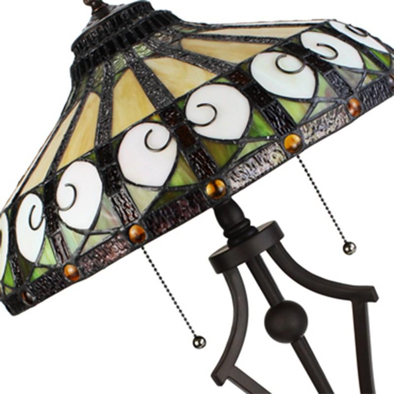 Clayre & Eef 5LL-6278 Tiffany Tafellamp Ø 41x64 Cm Beige Groen Glas Rond Tiffany Bureaulamp