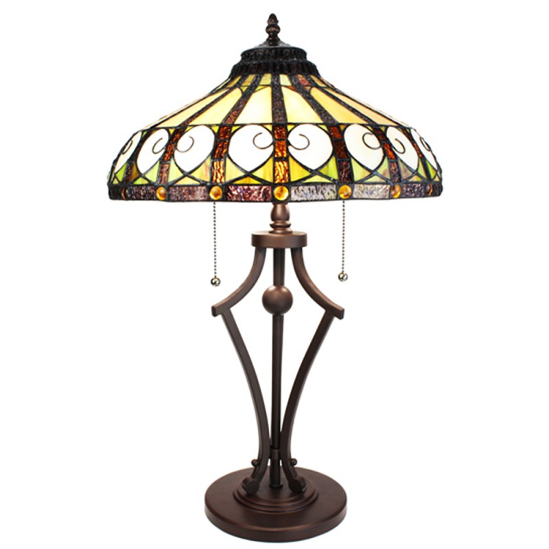clayre & eef 5LL-6278 Tiffany Tafellamp Ø 41x64 cm Beige Groen Glas Rond Tiffany Bureaulamp