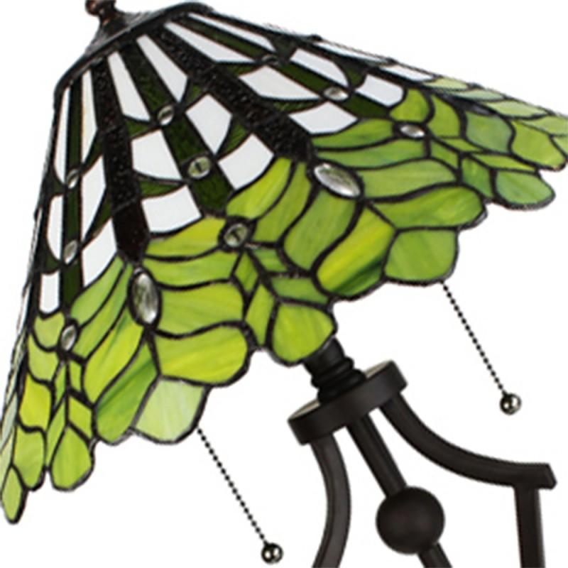 Clayre & Eef 5LL-6279 Tiffany Tafellamp Ø 41x62 Cm Groen Wit Glas Rond Tiffany Bureaulamp