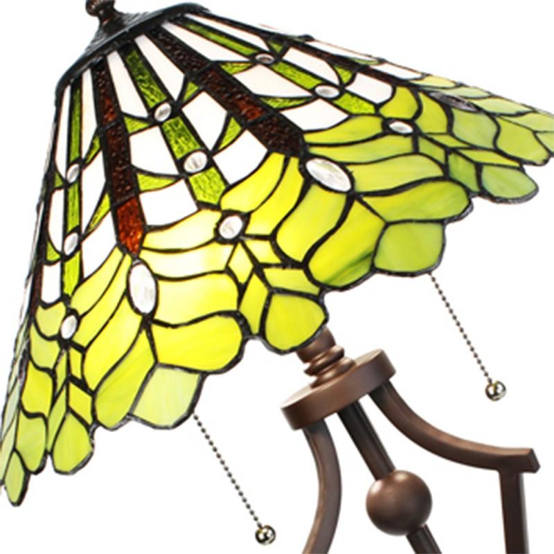 Clayre & Eef 5LL-6279 Tiffany Tafellamp Ø 41x62 Cm Groen Wit Glas Rond Tiffany Bureaulamp