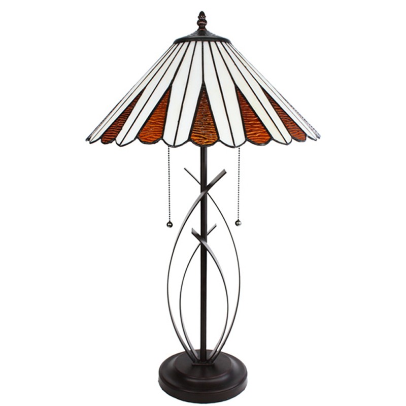 Clayre & Eef 5LL-6280 Tiffany Tafellamp Ø 41x69 Cm Beige Bruin Glas Rond Tiffany Bureaulamp