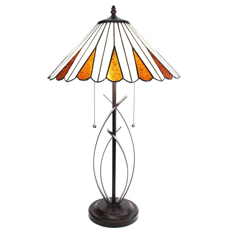 Clayre & Eef 5LL-6280 Tiffany Tafellamp Ø 41x69 Cm Beige Bruin Glas Rond Tiffany Bureaulamp