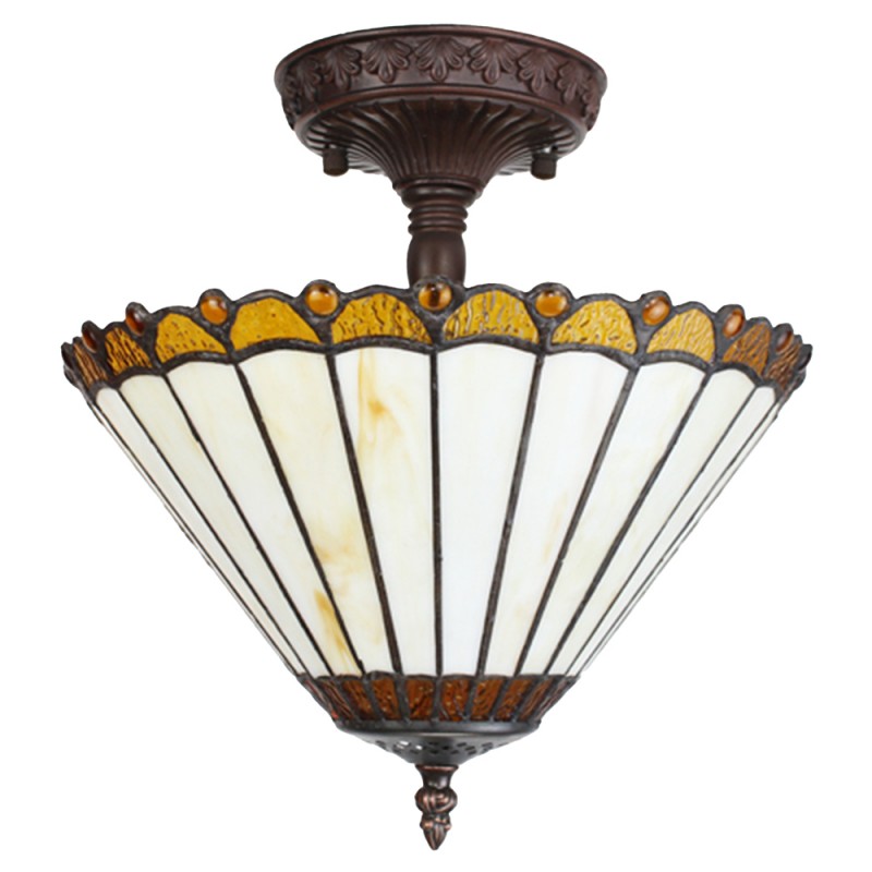 Clayre & Eef 5LL-6281 Plafondlamp Tiffany Ø 29x30 Cm Beige Bruin Glas Plafonniere