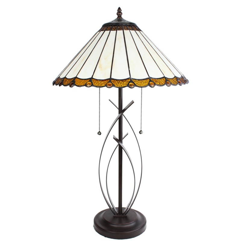 Clayre & Eef 5LL-6282 Tiffany Tafellamp Ø 41x69 Cm Beige Bruin Glas Rond Tiffany Bureaulamp