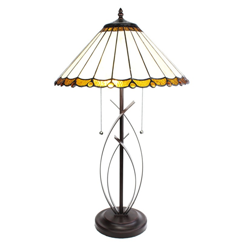 clayre & eef 5LL-6282 Tiffany Tafellamp Ø 41x69 cm Beige Bruin Glas Rond Tiffany Bureaulamp