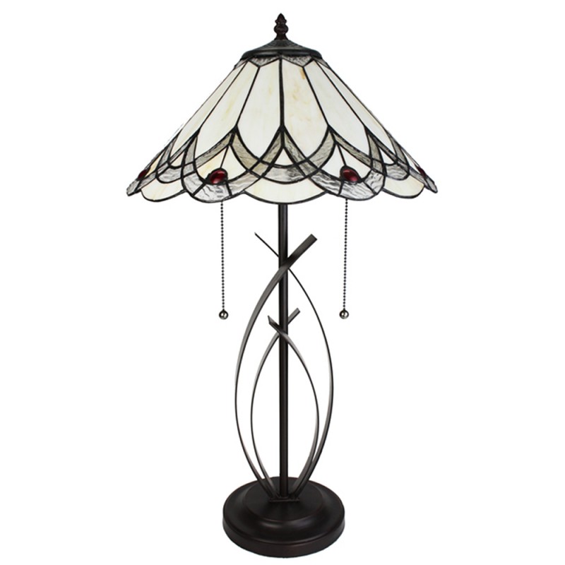 Clayre & Eef 5LL-6283 Tiffany Tafellamp Ø 39x69 Cm Beige Glas Rond Tiffany Bureaulamp