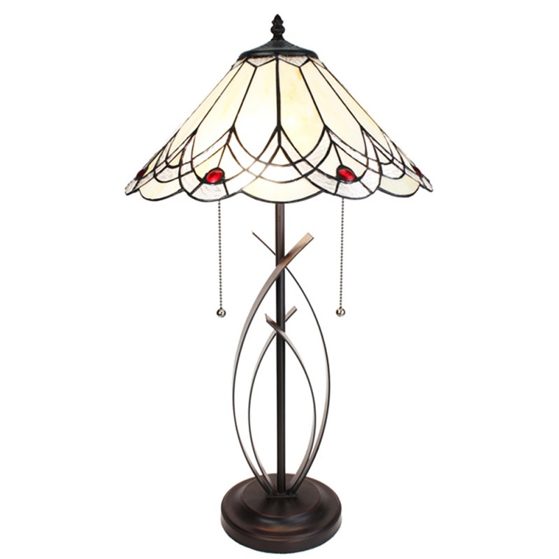 clayre & eef 5LL-6283 Tiffany Tafellamp Ø 39x69 cm Beige Glas Rond Tiffany Bureaulamp