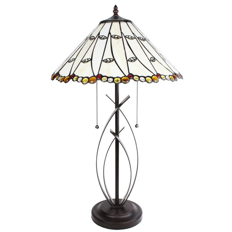Clayre & Eef 5LL-6284 Tiffany Tafellamp Ø 41x68 Cm Beige Glas Rond Tiffany Bureaulamp