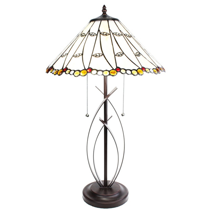 clayre & eef 5LL-6284 Tiffany Tafellamp Ø 41x68 cm Beige Glas Rond Tiffany Bureaulamp