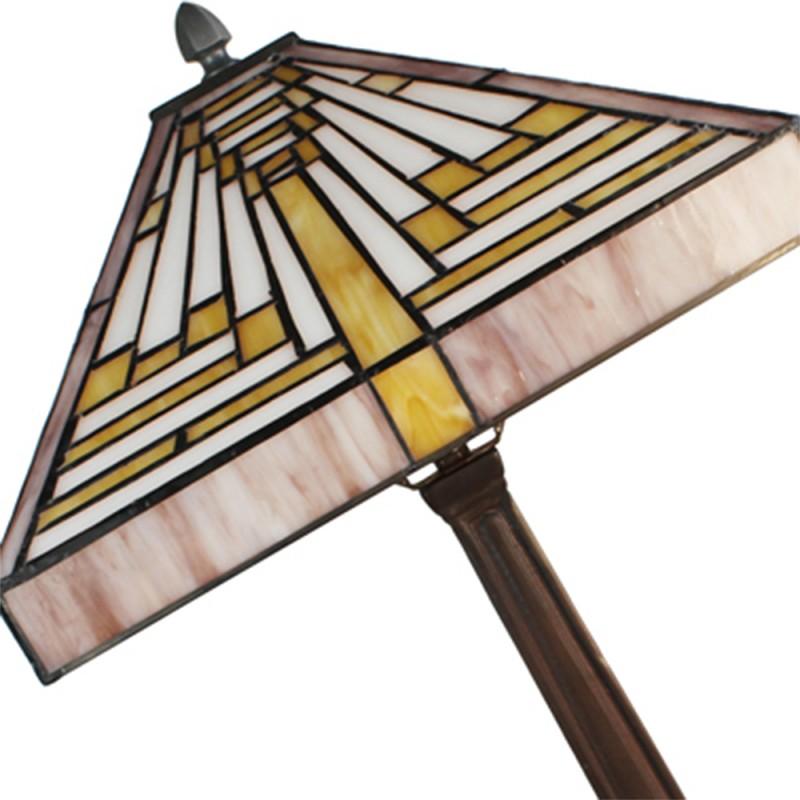 Clayre & Eef 5LL-6285 Tiffany Tafellamp 31x31x48 Cm Beige Paars Glas Vierkant Tiffany Bureaulamp