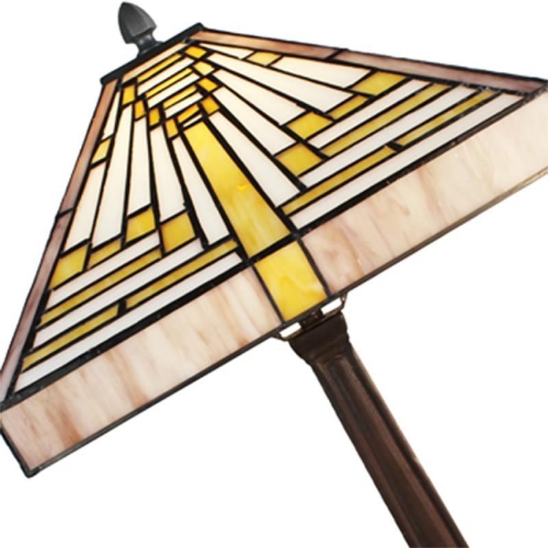 Clayre & Eef 5LL-6285 Tiffany Tafellamp 31x31x48 Cm Beige Paars Glas Vierkant Tiffany Bureaulamp