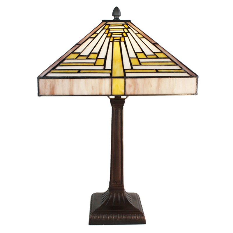 clayre & eef 5LL-6285 Tiffany Tafellamp 31x31x48 cm Beige Paars Glas Vierkant Tiffany Bureaulamp