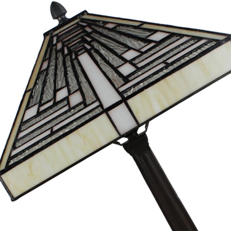 Clayre & Eef 5LL-6286 Tiffany Tafellamp 31x31x48 Cm Wit Grijs Glas Vierkant Tiffany Bureaulamp
