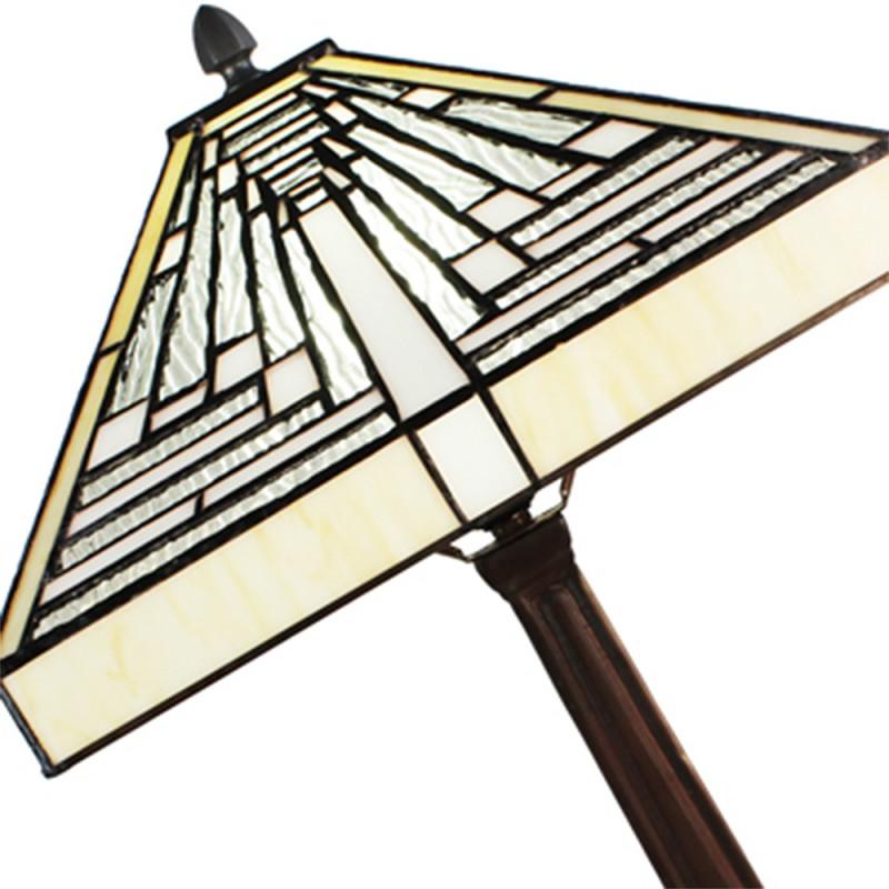 Clayre & Eef 5LL-6286 Tiffany Tafellamp 31x31x48 Cm Wit Grijs Glas Vierkant Tiffany Bureaulamp