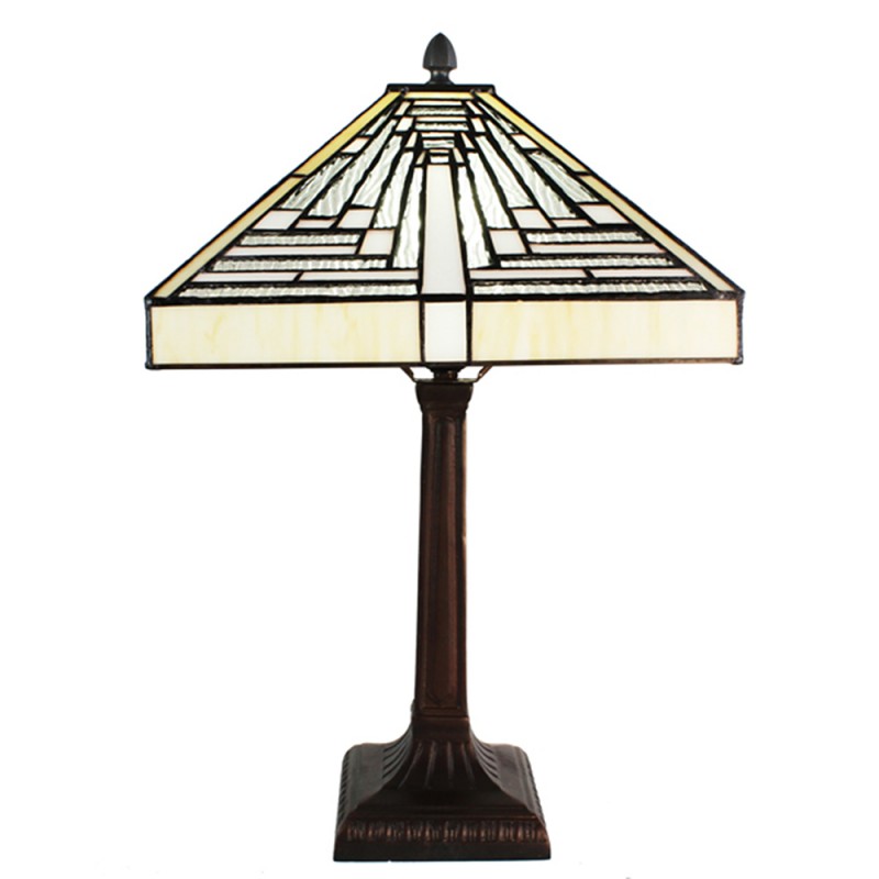 clayre & eef 5LL-6286 Tiffany Tafellamp 31x31x48 cm Wit Grijs Glas Vierkant Tiffany Bureaulamp