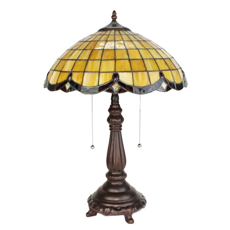 Clayre & Eef 5LL-6289 Tiffany Tafellamp Ø 41x57 Cm Geel Glas Tiffany Bureaulamp