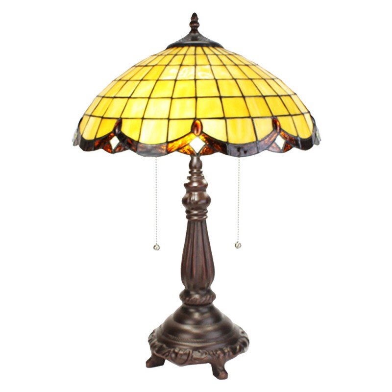 clayre & eef 5LL-6289 Tiffany Tafellamp Ø 41x57 cm Geel Glas Tiffany Bureaulamp
