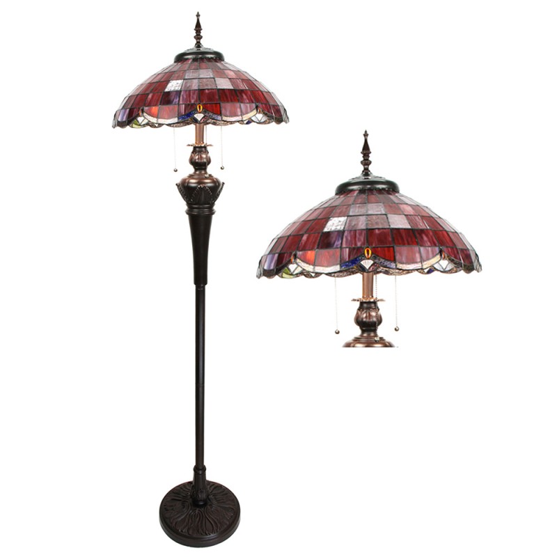 clayre & eef 5LL-6291 Tiffany Vloerlamp 166 cm Rood Glas Staande Lamp