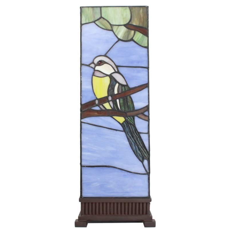 Clayre & Eef 5LL-6294 Tiffany Tafellamp 18x18x48 Cm Blauw Glas Vogel Tiffany Bureaulamp