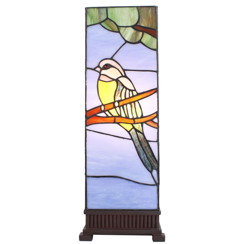 clayre & eef 5LL-6294 Tiffany Tafellamp 18x18x48 cm Blauw Glas Vogel Tiffany Bureaulamp