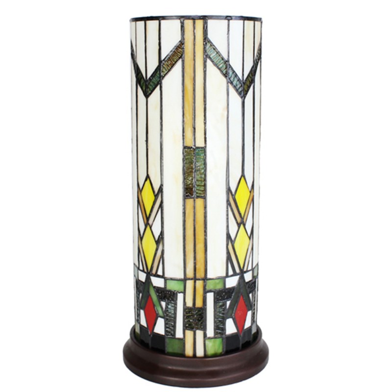 Clayre & Eef 5LL-6297 Tiffany Tafellamp Ø 18x40 Cm Beige Geel Glas Rond Tiffany Bureaulamp