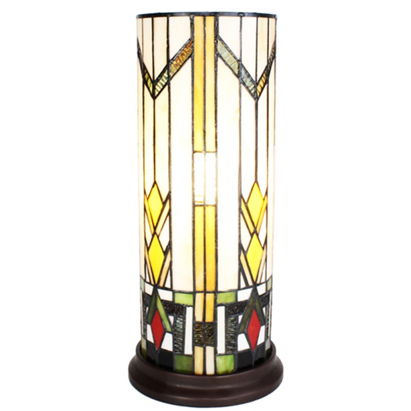 Clayre & Eef 5LL-6297 Tiffany Tafellamp Ø 18x40 Cm Beige Geel Glas Rond Tiffany Bureaulamp