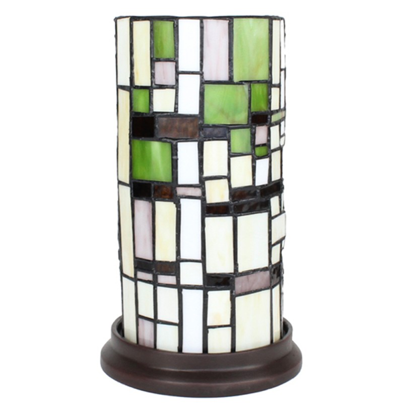 Clayre & Eef 5LL-6300 Tiffany Tafellamp Ø 15x26 Cm Beige Groen Glas Rond Tiffany Bureaulamp