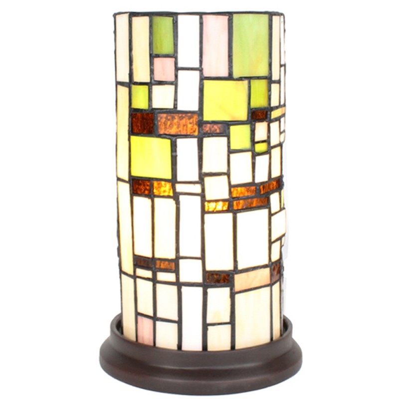 Clayre & Eef 5LL-6300 Tiffany Tafellamp Ø 15x26 Cm Beige Groen Glas Rond Tiffany Bureaulamp