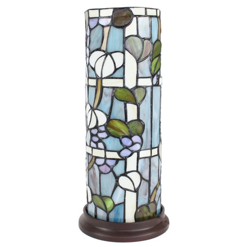Clayre & Eef 5LL-6301 Tiffany Tafellamp Ø 15x36 Cm Blauw Wit Glas Rond Tiffany Bureaulamp