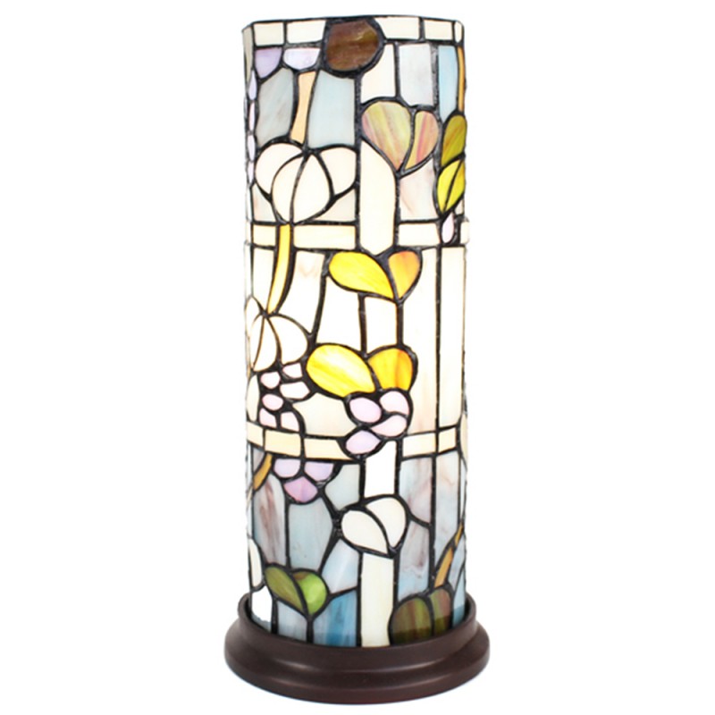 Clayre & Eef 5LL-6301 Tiffany Tafellamp Ø 15x36 Cm Blauw Wit Glas Rond Tiffany Bureaulamp