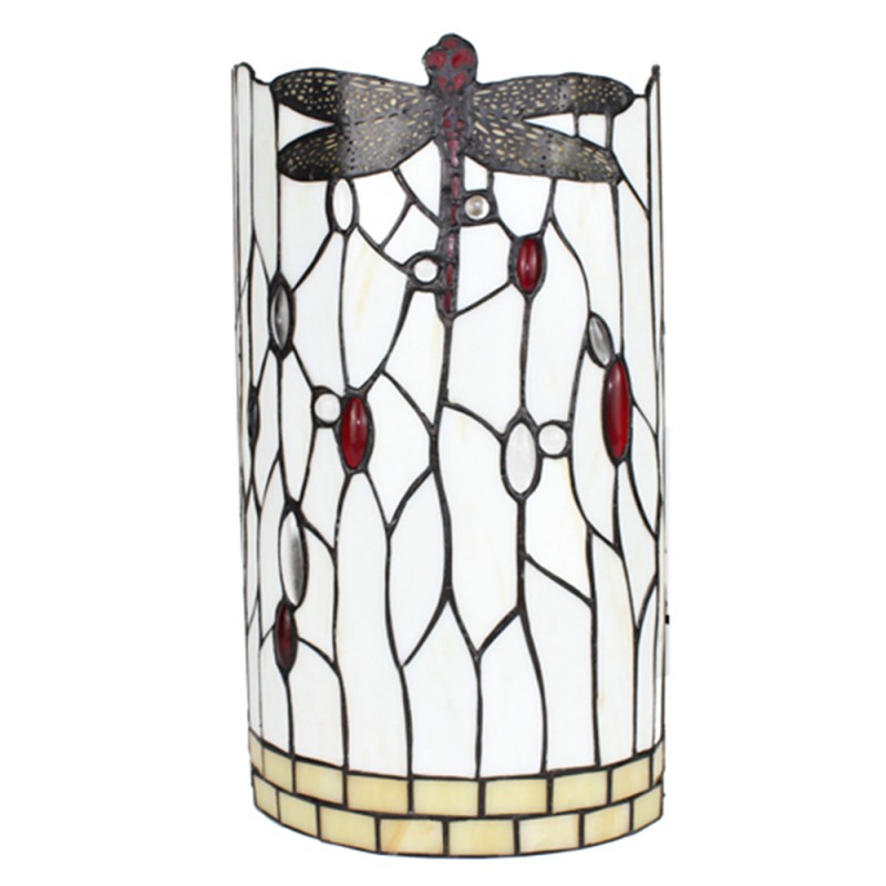 Clayre & Eef 5LL-6303 Wandlamp Tiffany 20x10x36 Cm Wit Zwart Glas Libelle Halfrond Muurlamp