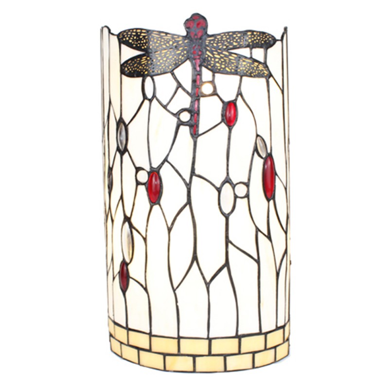 Clayre & Eef 5LL-6303 Wandlamp Tiffany 20x10x36 Cm Wit Zwart Glas Libelle Halfrond Muurlamp