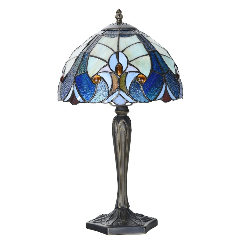 Clayre & Eef 5LL-6306 Tiffany Tafellamp Ø 25x40 Cm Blauw Glas Tiffany Bureaulamp