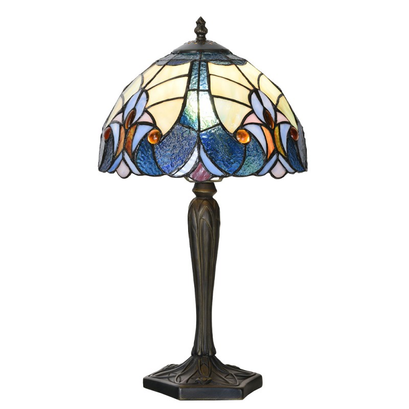 Clayre & Eef 5LL-6306 Tiffany Tafellamp Ø 25x40 Cm Blauw Glas Tiffany Bureaulamp